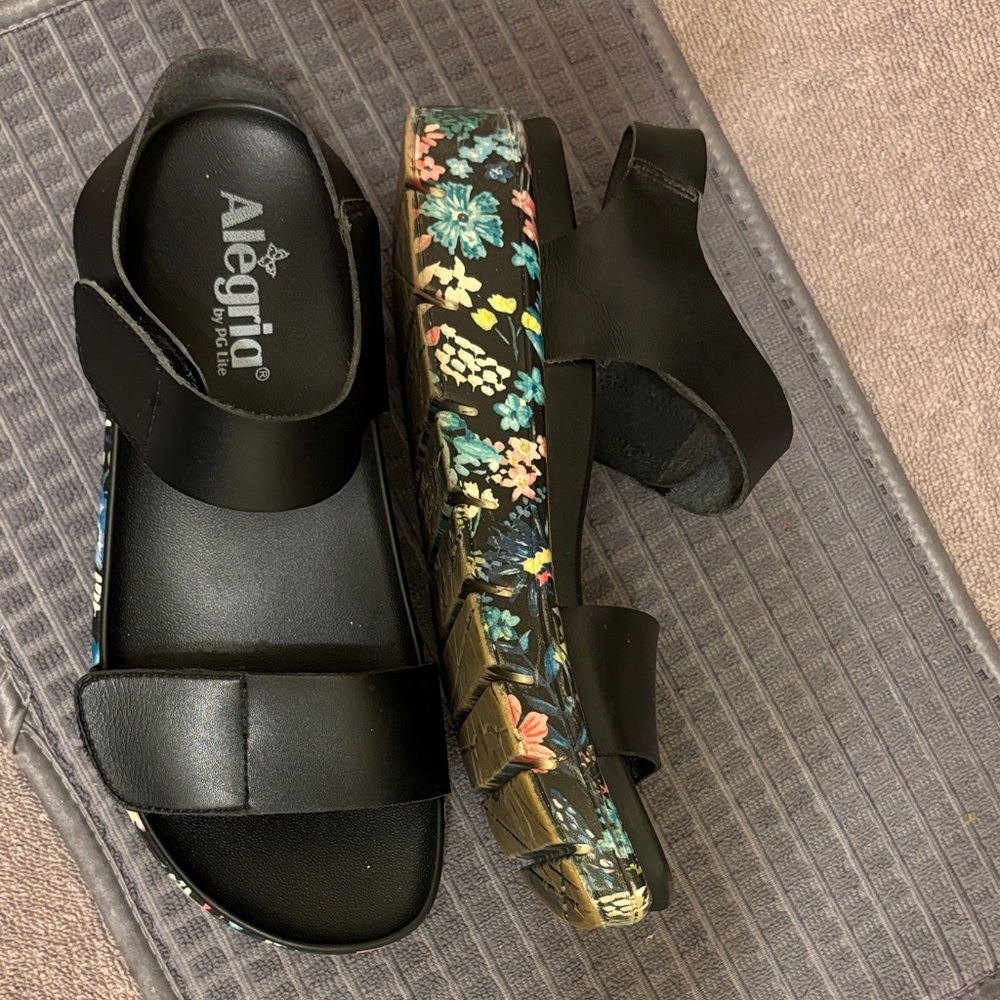 Alegria Black Sandals with Multicolor Floral Pattern